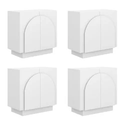 Wood Mid-Century Arched TV Console Credenza White (Set of 4)