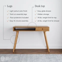 Wood Mid-Century Modern Writing Desk with Drawer