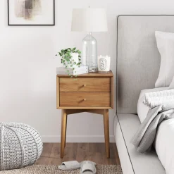 Wood Mid-Century Nightstand Acacia