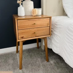 Wood Mid-Century Nightstand Acacia