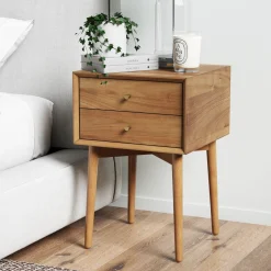 Wood Mid-Century Nightstand Acacia