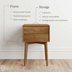 Wood Mid-Century Nightstand Acacia