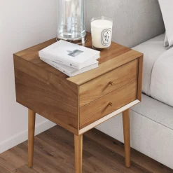 Wood Mid-Century Nightstand Acacia