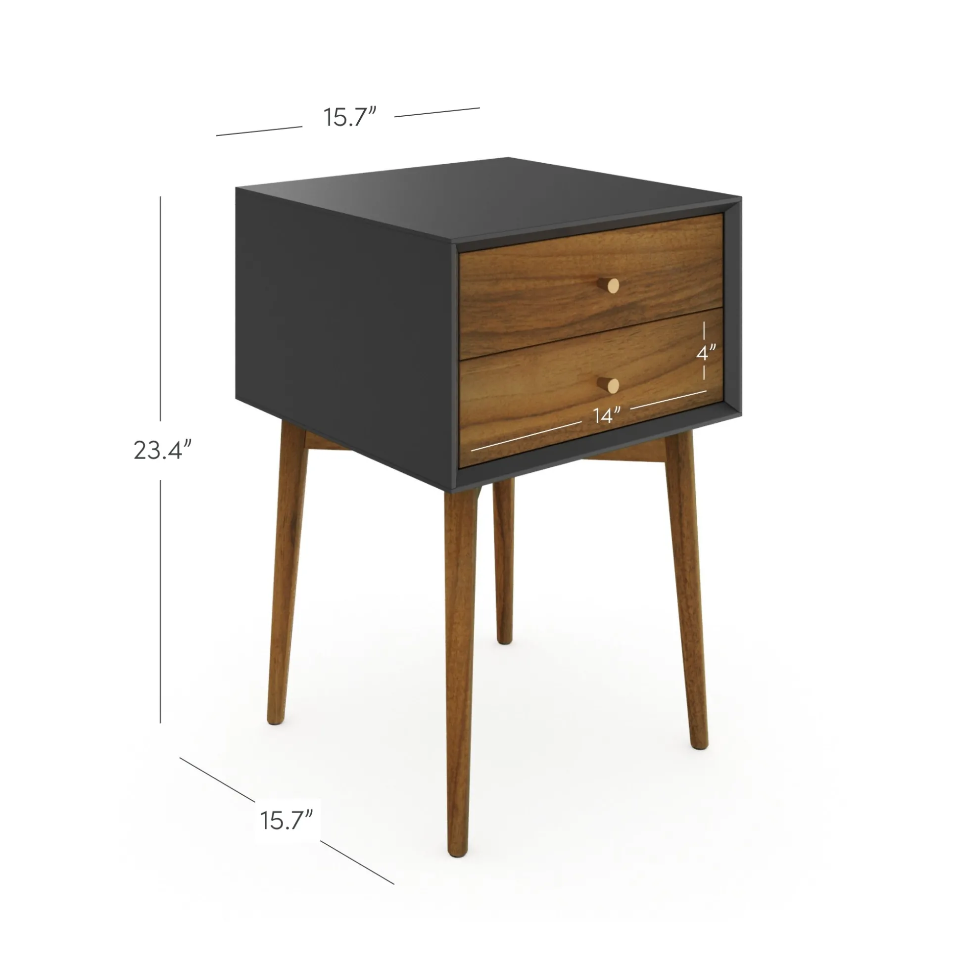 Wood Mid-Century Nightstand Acacia Black