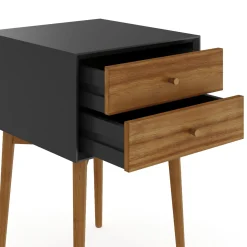 Wood Mid-Century Nightstand Acacia Black