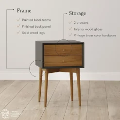 Wood Mid-Century Nightstands Black (Set of 2)