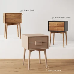 Wood Mid-Century Nightstands Black (Set of 2)