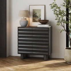 Wood Modern Accent Cabinet with Sculpted Door Black