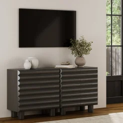 Wood Modern Accent Cabinet with Sculpted Door Black