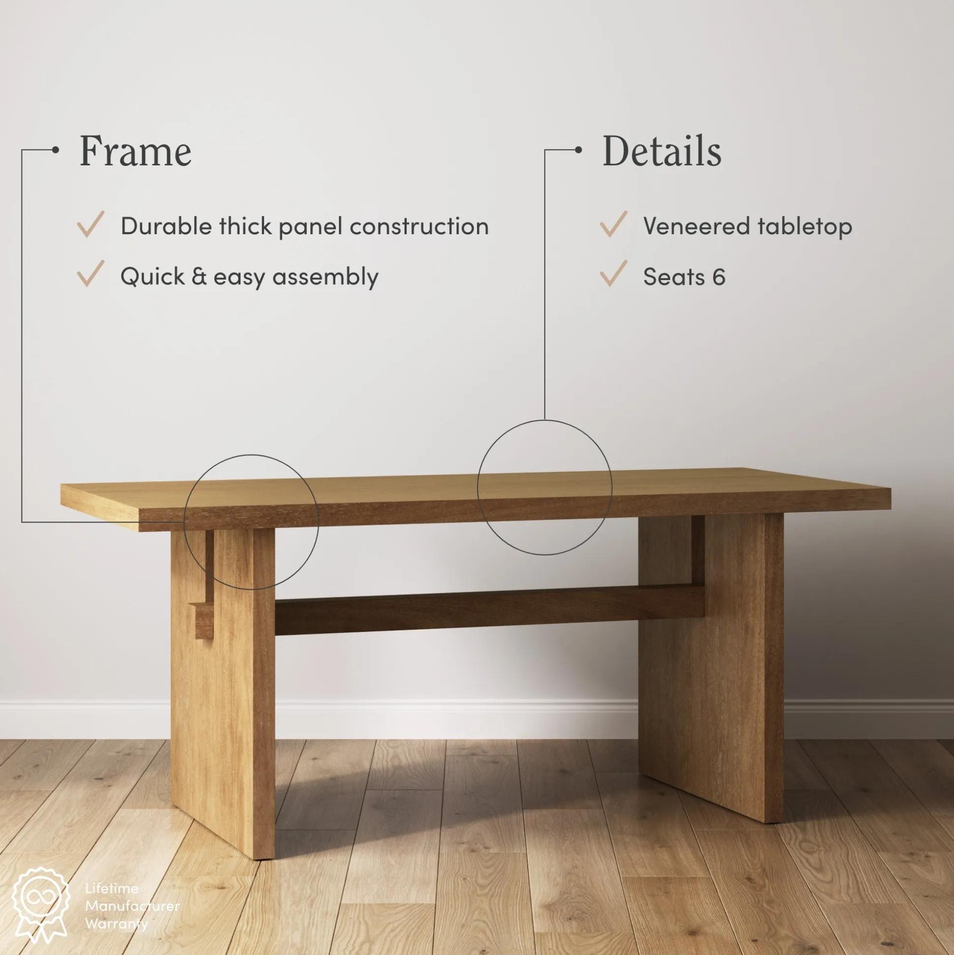 Wood Modern Farmhouse Dining Table Light Brown