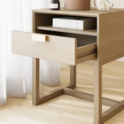 Wood Modern Farmhouse Nightstand with Drawer
