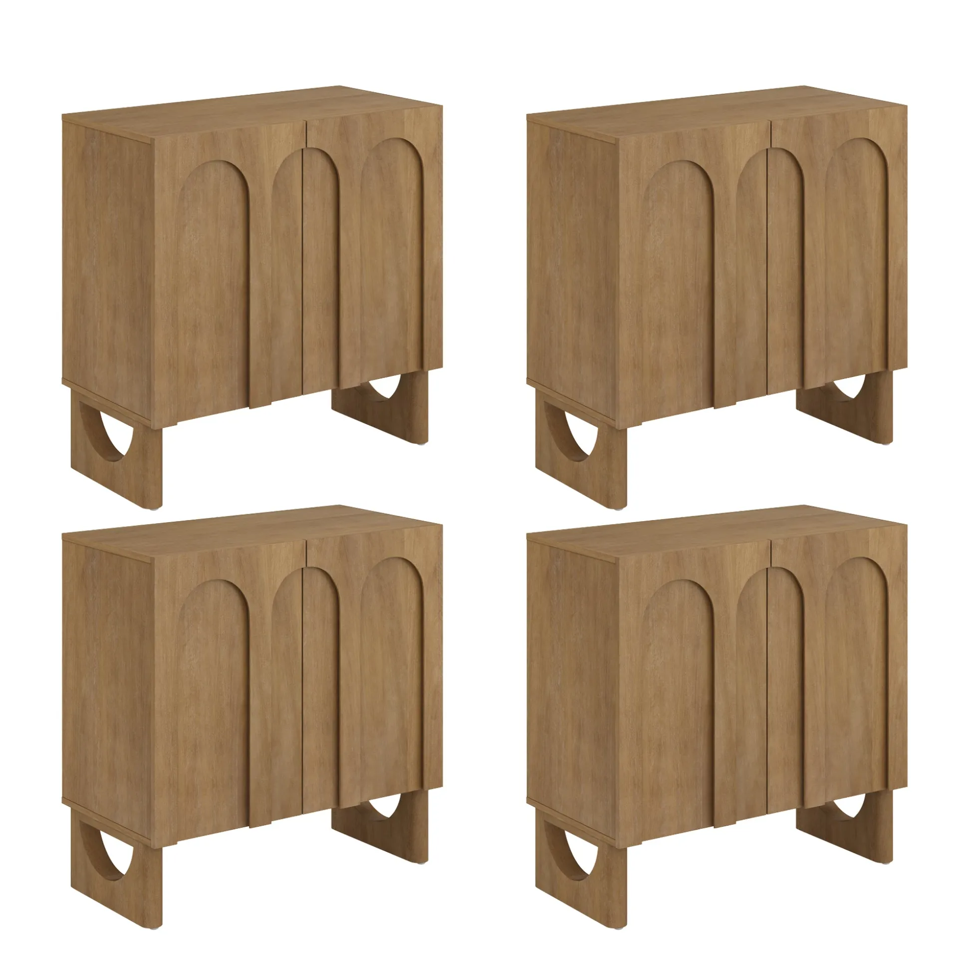 Wood Modular TV Console with Arched Doors for TVs up to 100" Light Brown