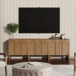 Wood Modular TV Console with Arched Doors for TVs up to 75" Light Brown