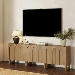Wood Modular TV Console with Arched Doors for TVs up to 75
