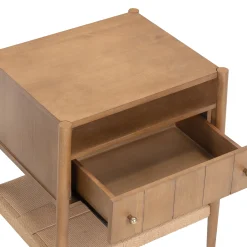 Wood Nightstand with Drawer & Seagrass Storage Light Brown (Set of 2)