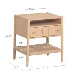 Wood Nightstand with Drawer & Seagrass Storage Raw Oak