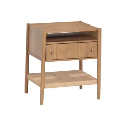 Wood Nightstand with Drawer & Seagrass Storage Light Brown