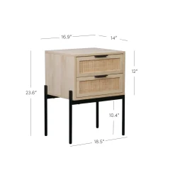Wood & Rattan 2-Drawer Nightstand Light Oak
