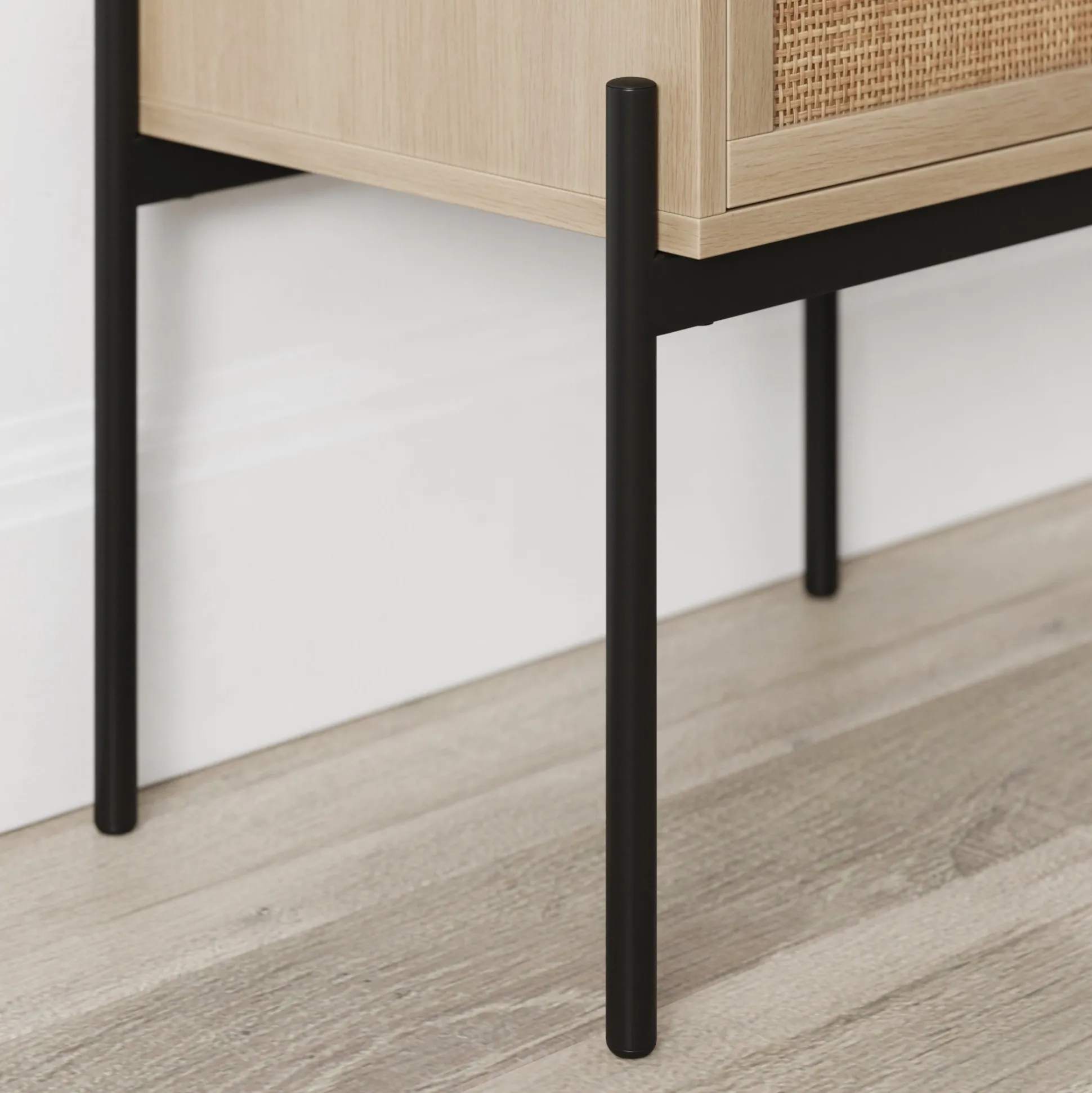 Wood & Rattan 2-Drawer Nightstand Light Oak