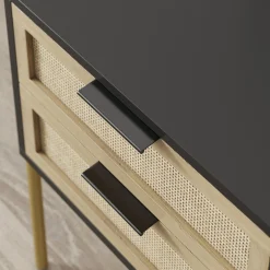 Wood & Rattan Nightstands Black (Set of 2)