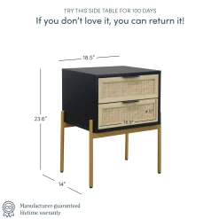 Wood & Rattan Nightstands Black (Set of 2)