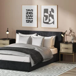 Wood & Rattan Nightstands Black (Set of 2)
