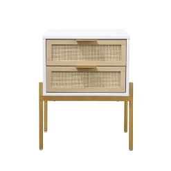 Wood & Rattan Nightstands White (Set of 2)