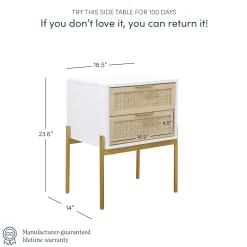 Wood & Rattan Nightstands White (Set of 2)