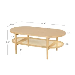 Wood & Rattan Oval Coffee Table Warm Pine