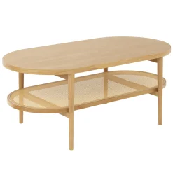 Wood & Rattan Oval Coffee Table Warm Pine