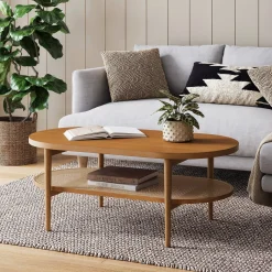 Wood & Rattan Oval Coffee Table Honey Brown