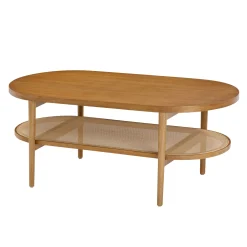 Wood & Rattan Oval Coffee Table Honey Brown