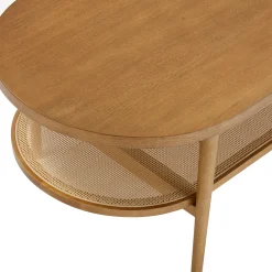 Wood & Rattan Oval Coffee Table Honey Brown