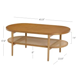 Wood & Rattan Oval Coffee Table Honey Brown