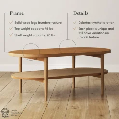 Wood & Rattan Oval Coffee Table Honey Brown