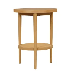 Wood & Rattan Round End Tables Warm Pine (Set of 2)