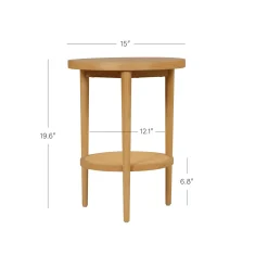 Wood & Rattan Round End Table Warm Pine
