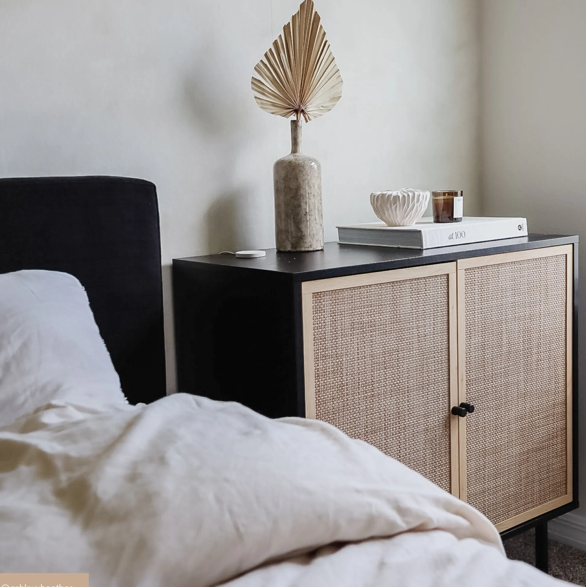 Wood & Rattan Storage Cabinet Black