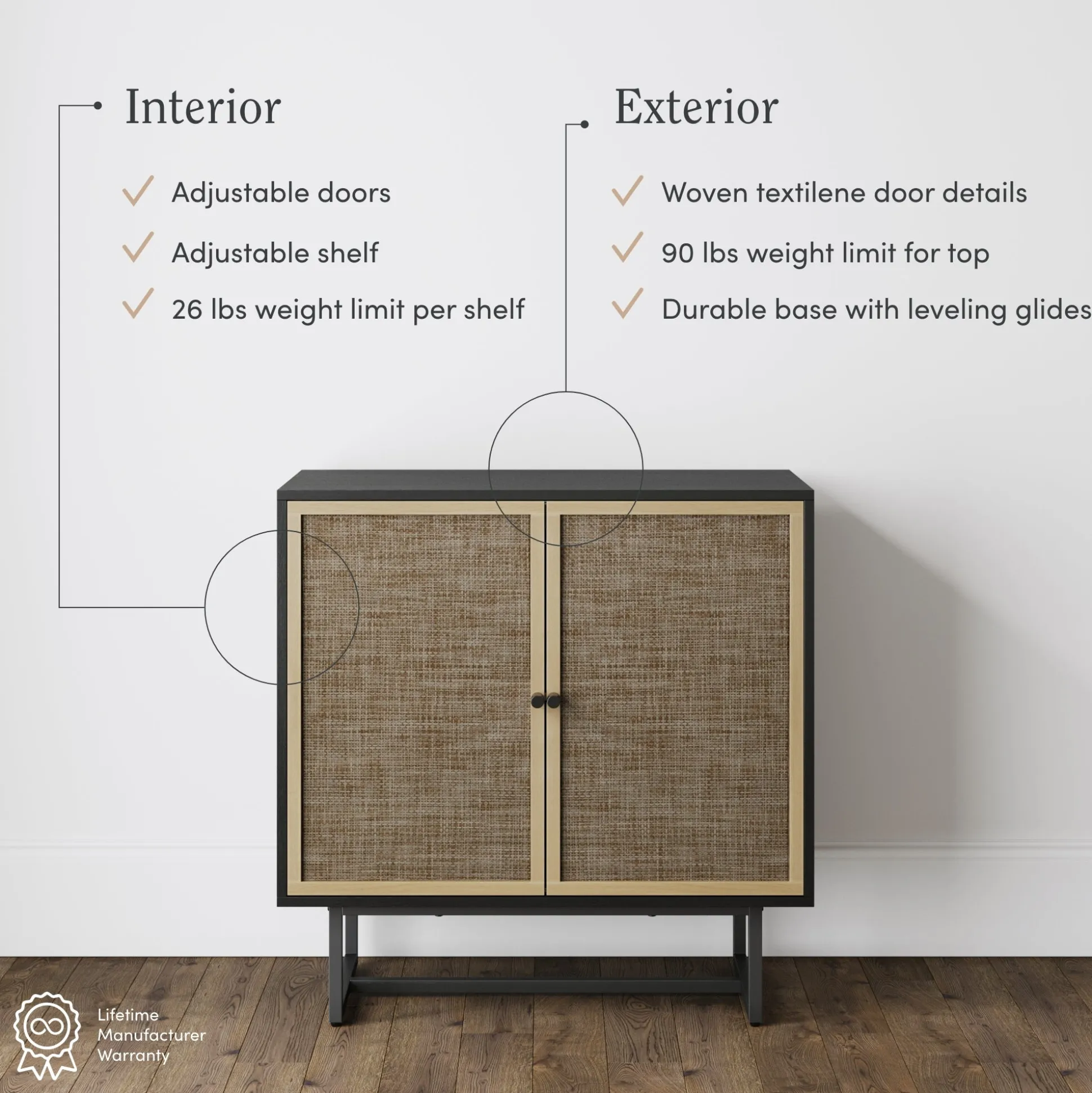 Wood & Rattan Storage Cabinet Black