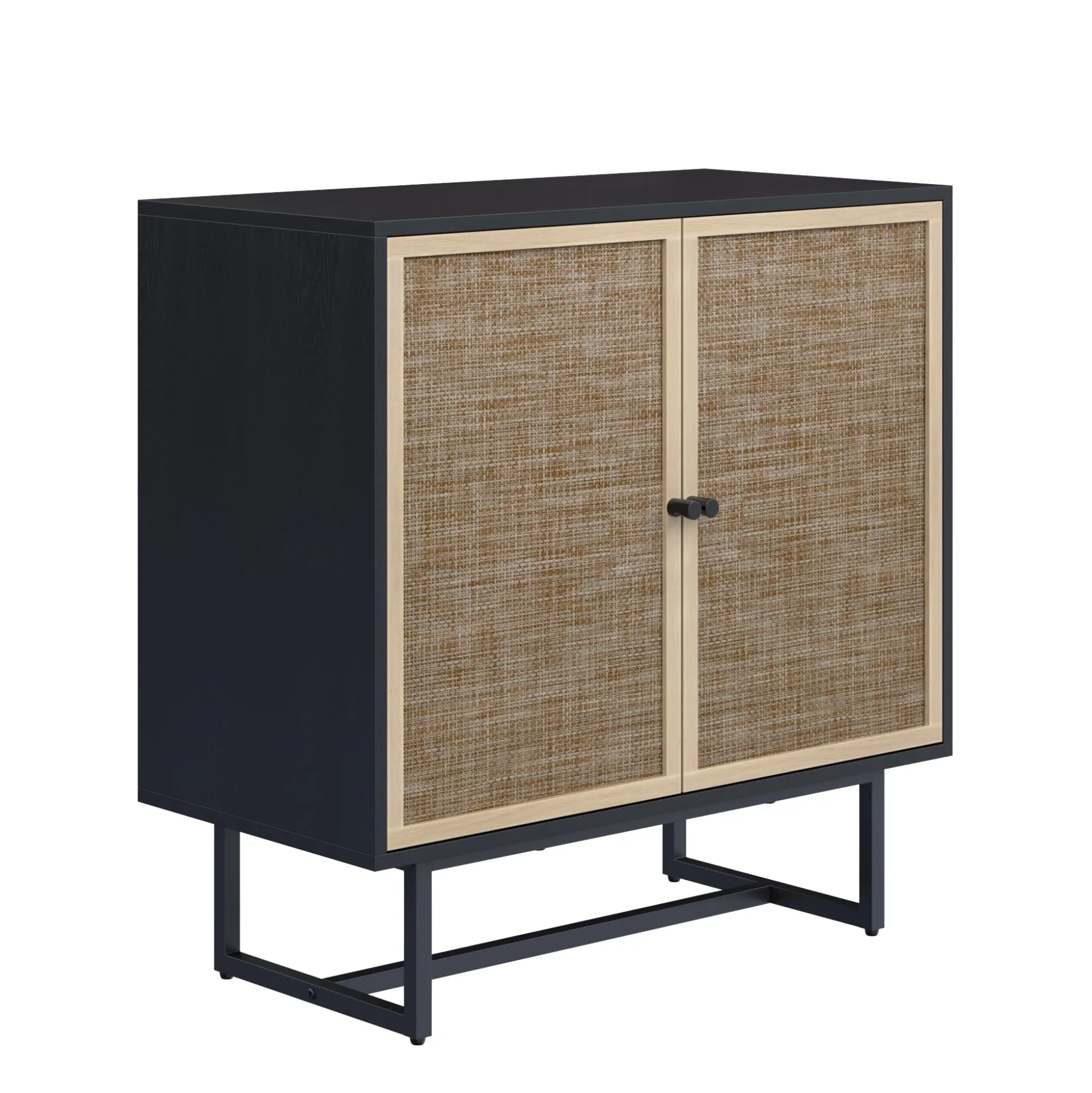 Wood & Rattan Storage Cabinet Black