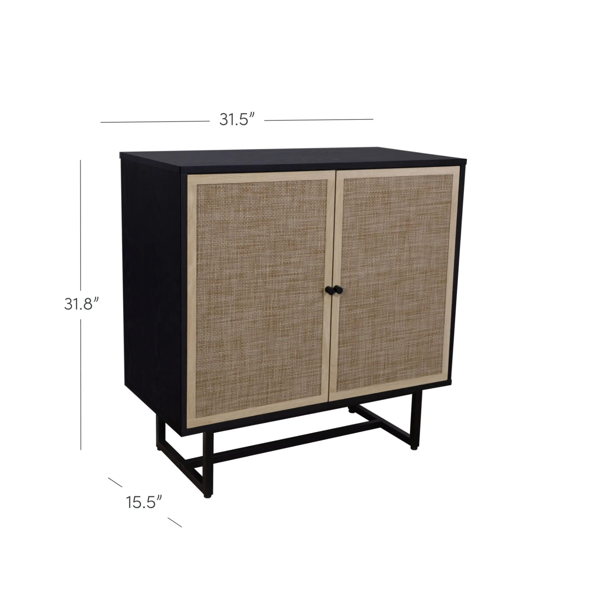 Wood & Rattan Storage Cabinet Black