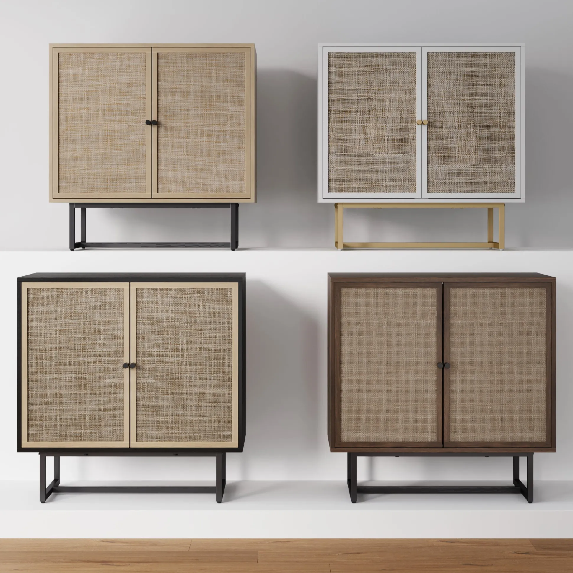 Wood & Rattan Storage Cabinet Black