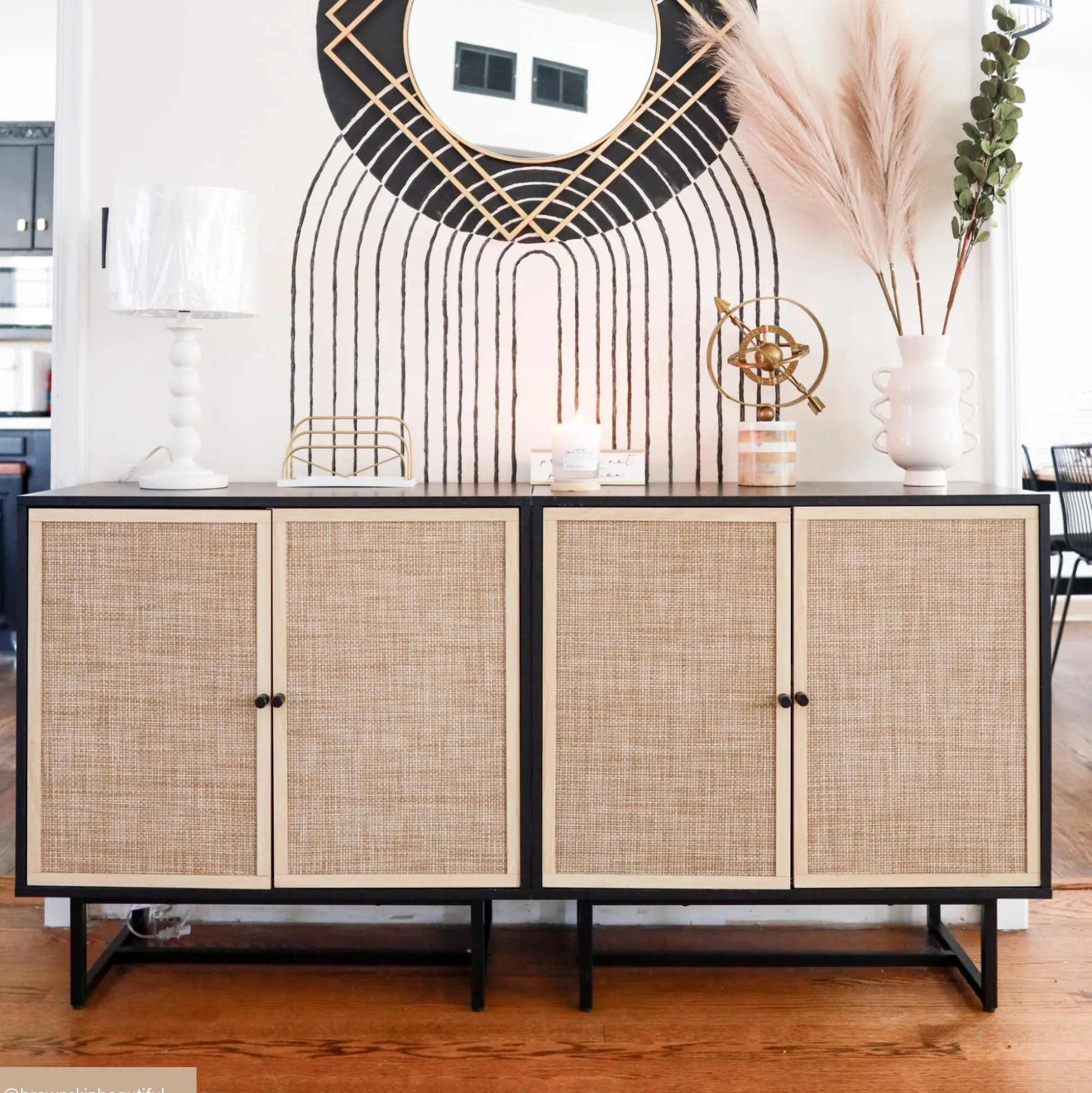 Wood & Rattan Storage Cabinet Black