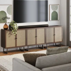 Wood & Rattan Storage Cabinet Walnut