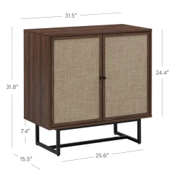 Wood & Rattan Storage Cabinet Walnut