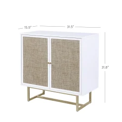 Wood & Rattan Storage Cabinet White