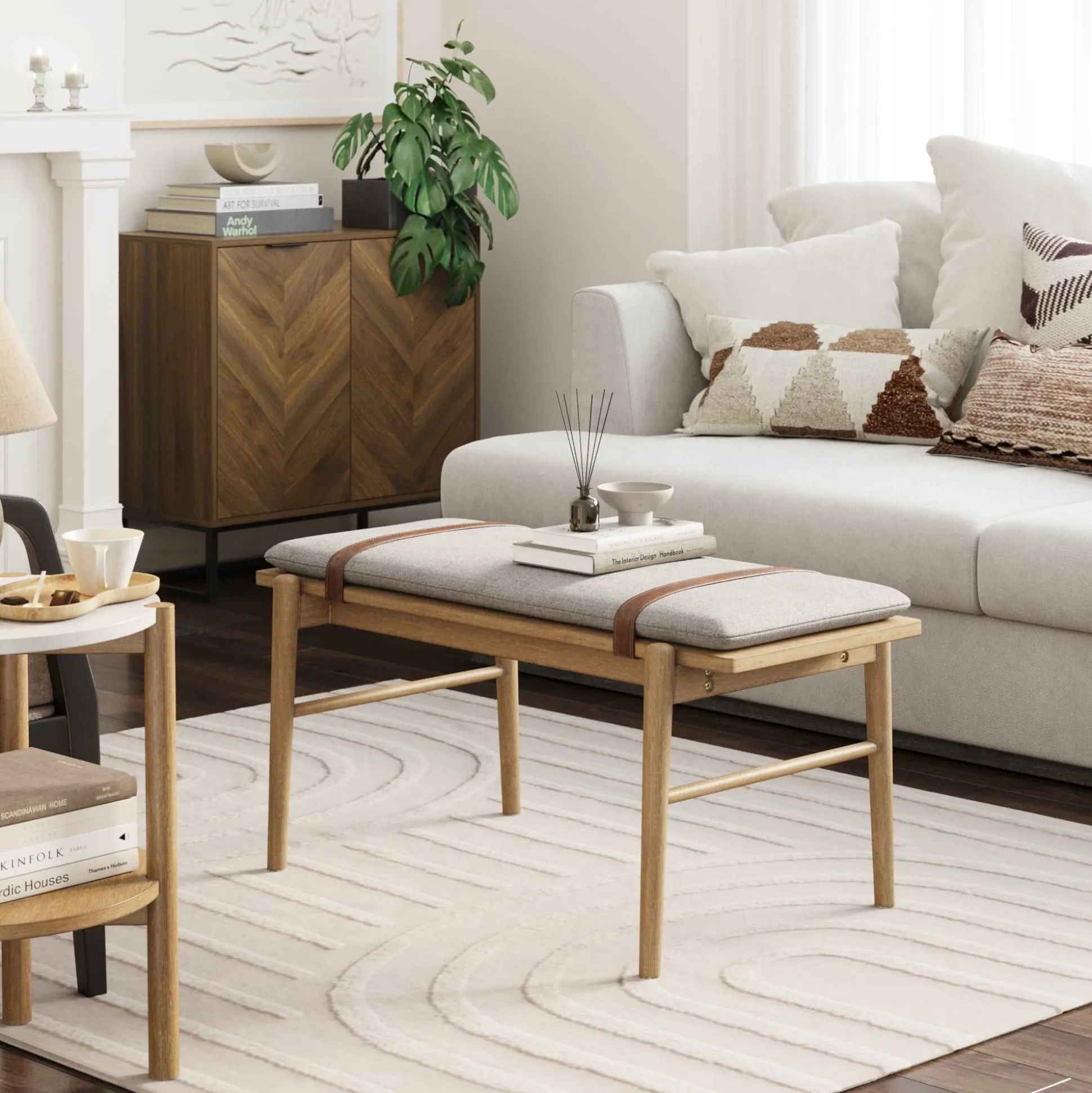 Wood Removable Cushion Upholstered Bench