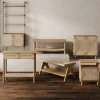 Wood & Seagrass Entryway Bench with Shelf