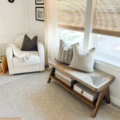 Wood & Seagrass Entryway Bench with Shelf