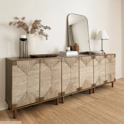 Wood & Seagrass Storage Cabinet Dark Brown